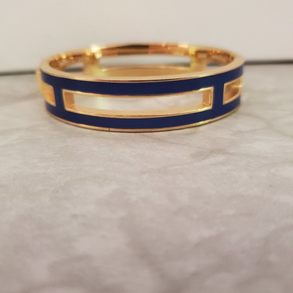 J. Crew Gold and Navy Openwork Enamel Bangle Bracelet